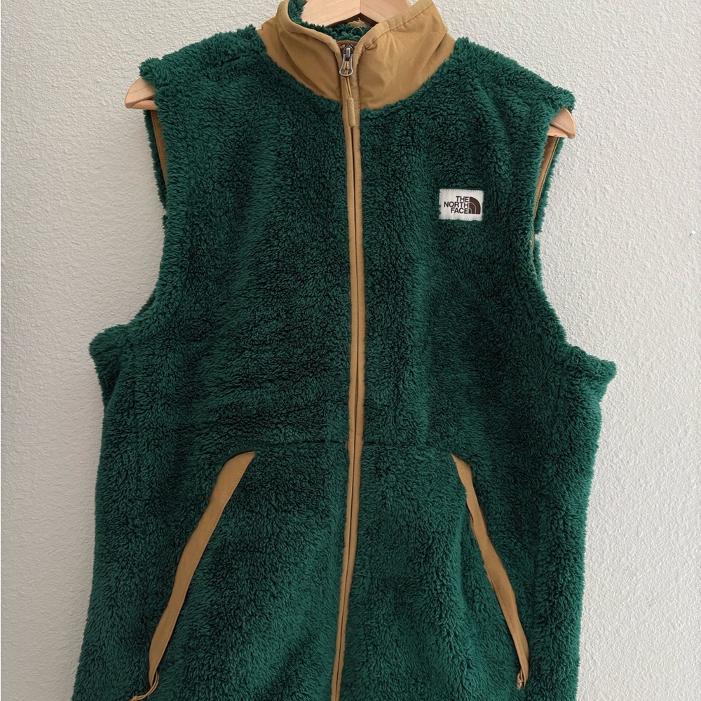 The North Face Green and Tan Fleece Vest